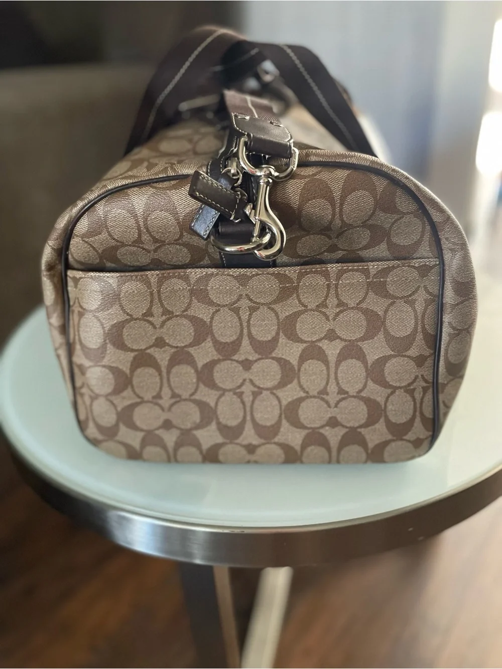 Large Coach Brown Signature Canvas Duffel with Dark Brown Trim